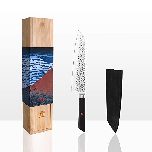 KOTAI Kiritsuke Küchenmesser| Kochmesser| 21-cm-Klinge| Von Hand gehämmert und geschärft| Ultrascharfer 440C-Edelstahl| versteckte Vollseide von KOTAI