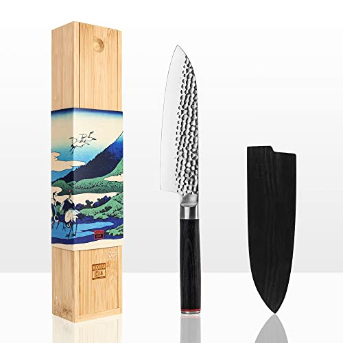 KOTAI Santoku Kochmesser| Professionelles Küchenmesser| 18-cm-Klinge| Von Hand geschärft| Ultrascharfer 440C-Edelstahl| Pakkaholzgriff | Versteckte Vollseide von KOTAI