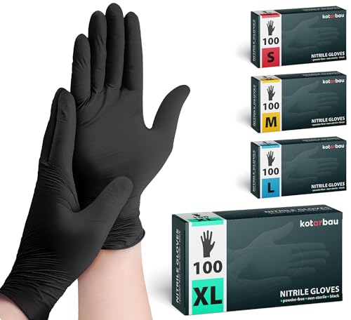 KOTARBAU® 100 Stück Box Einweghandschuhe Nitrilhandschuhe Einmalhandschuhe XL Schwarze Handschuhe Einweg Gummihandschuhe Schutzhandschuhe Werkstatt Zubehör Kochhandschuhe Gloves von KOTARBAU