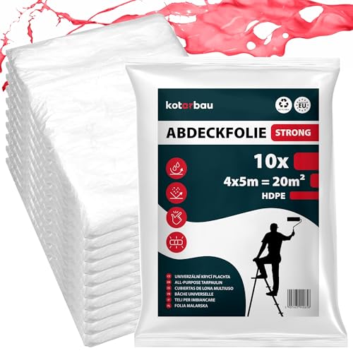 KOTARBAU® 10er Set Abdeckfolie Maler 4x5 m Transparente Plane Baufolie Transparent Staubschutzfolie Allzweck-Folie Malerplane Malerfolie Abdeckfolie für Renovierung und Umzug von KOTARBAU