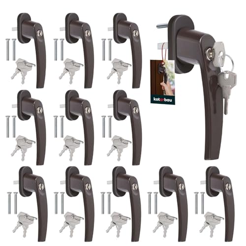 KOTARBAU® 12 Stk. Fenstergriff abschließbar Braun Aluminium pulverbeschichtet Fenstergriff mit Schloss abschließbare Fenstergriffe Stift 35mm Fensterschloss Kindersicherung Fenstergriffe abschliessbar von KOTARBAU