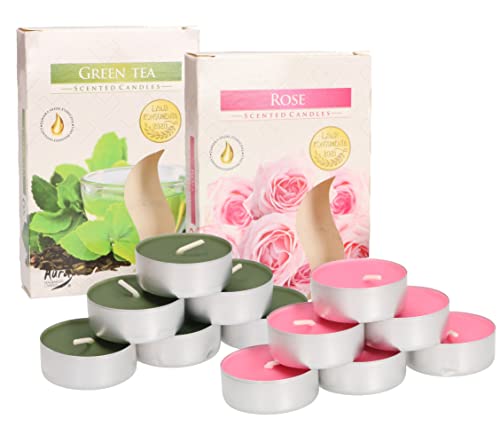 KOTARBAU® 12er Pack Duftkerzen Teelichter Rose Grüner Tee Duftteelichter Brenndauer 4 Stunden von KOTARBAU