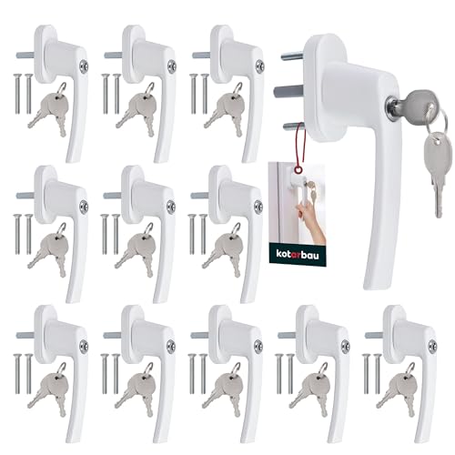KOTARBAU® 12er Set Fenstergriff abschließbar Weiß Aluminium pulverbeschichtet Fenstergriff mit Schloss abschließbare Fenstergriffe Stift 35mm Fensterschloss Kindersicherung Fenstergriffe von KOTARBAU
