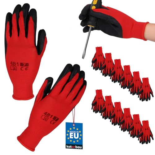 KOTARBAU® 12er Set Handschuhe Arbeitshandschuhe Anti-Rutsch Latex beschichtete Arbeitshandschuhe Größe 7 Dragon Red Herren Werkstatt Zubehör Winter Gartenhandschuhe Damen Arbeitshandschuhe von KOTARBAU