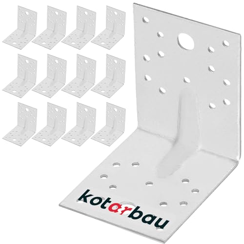 KOTARBAU® 12er Set Winkel 100x100x80 mm Winkelverbinder Schwerlastwinkel aus feuerverzinkter Stahl Eckwinkel mit Sicke Blechwinkel Metallwinkel 90 Grad Stahlwinkel Winkelprofil Bauwinkel Stuhlwinkel von KOTARBAU