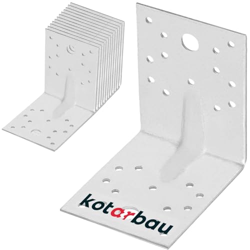 KOTARBAU® 12er Set Winkel 100x100x80 mm Winkelverbinder Schwerlastwinkel aus feuerverzinkter Stahl Eckwinkel mit Sicke Blechwinkel Metallwinkel 90 Grad Stahlwinkel Winkelprofil Bauwinkel Stuhlwinkel von KOTARBAU