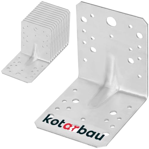 KOTARBAU® 12er Set Winkel 105x105x90 mm Winkelverbinder Schwerlastwinkel aus feuerverzinkter Stahl Eckwinkel mit Sicke Blechwinkel Metallwinkel 90 Grad Stahlwinkel Winkelprofil Bauwinkel Stuhlwinkel von KOTARBAU