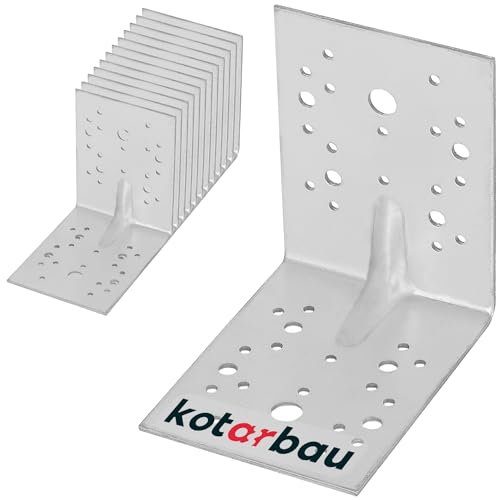 KOTARBAU® 12er Set Winkel Winkelverbinder 130x130x100 mm Schwerlastwinkel aus feuerverzinkter Stahl Eckwinkel mit Sicke Blechwinkel Metallwinkel 90 Grad Stahlwinkel Winkelprofil Bauwinkel Stuhlwinkel von KOTARBAU