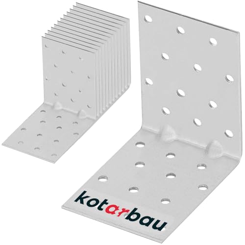 KOTARBAU® 12er Set Winkel 80x80x60 mm Winkelverbinder Schwerlastwinkel aus feuerverzinkter Stahl Eckwinkel mit Sicke Blechwinkel Metallwinkel 90 Grad Stahlwinkel Winkelprofil Bauwinkel Stuhlwinkel von KOTARBAU