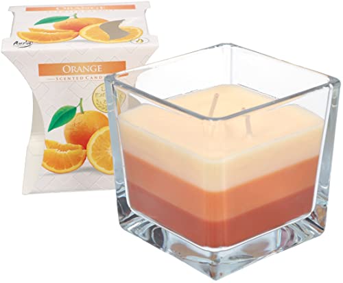 KOTARBAU® 2-Docht Duftkerze im Glas Orange Zweidochtkerze dreifarbig Geschenkidee Aromatherapie Dekorations-Kerzen Brenndauer bis zu 32 Stunden von KOTARBAU