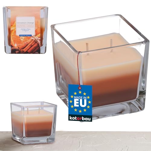 KOTARBAU® 2-Docht Duftkerze im Glas Zimpt-Orange Zweidochtkerze dreifarbig Geschenkidee Aromatherapie Dekorations-Kerzen Brenndauer bis zu 32 Stunden von KOTARBAU