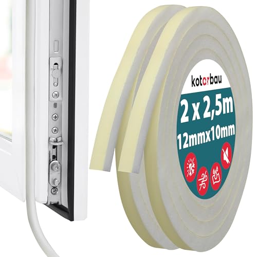 KOTARBAU® 2 St. Dichtungsband Schaumstoff 10x12 mm x 2,5m dick PU3 Fenster Dichtungsband selbstklebend Tür Dichtungsband selbstklebend Fensterdichtung selbstklebend weiß Fensterdichtungen Dichtungsbän von KOTARBAU