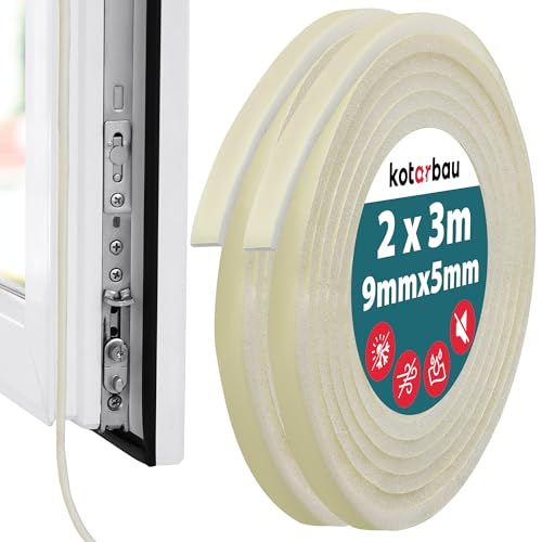 KOTARBAU® 2 St. Dichtungsband Schaumstoff 5x9 mm x 3m dünn PU1 Fenster Dichtungsband selbstklebend Tür Dichtungsband selbstklebend Fensterdichtung selbstklebend weiß Fensterdichtungen Dichtungsbänder von KOTARBAU