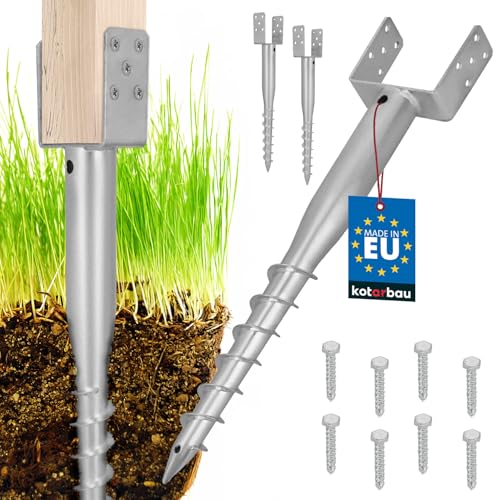 KOTARBAU® 2 Stk. U Pfostenträger zum Einschrauben 140x720mm verzinkter Stahl Einschlaghülse Einschlagbodenhülse Pfostensockel U-Bolzen Erdanker Erdungsspieß Anker Holzpfosten Pavillon-Zäune Gartenzaun von KOTARBAU