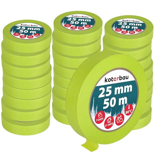 KOTARBAU® 24er Set Neon Malerkrepp 50 m Kreppband 25mm Malerband Abklebeband Maler Klebeband Maler Zubehör Fluoreszierendes Grün Kreppapier Malerbedarf von KOTARBAU