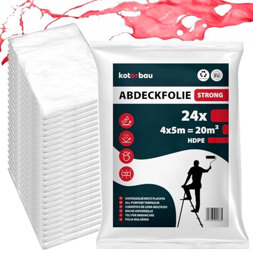 KOTARBAU® 24er Set Abdeckfolie Maler 4x5 m Transparente Plane Baufolie Transparent Staubschutzfolie Allzweck-Folie Malerplane Malerfolie Abdeckfolie für Renovierung und Umzug von KOTARBAU