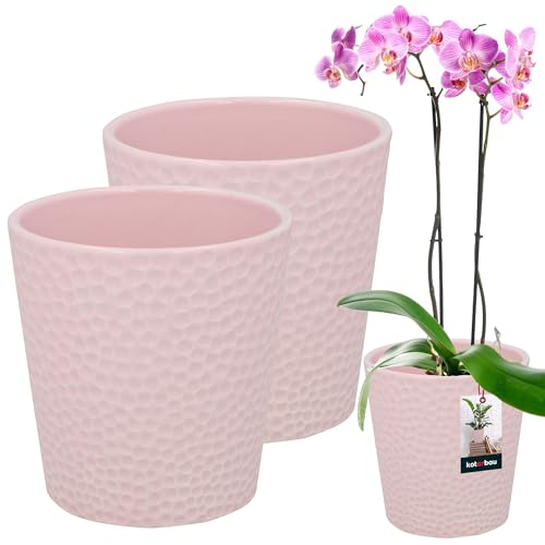 KOTARBAU® 2e Set Blumentopf Rosa Keramik glasiert ⌀ 12 cm Höhe: 15 cm Orchideentopf Keramik Blumentöpfe Keramik Blumentopf Keramik Pflanztopf Blumentopf modern Blumentöpfe Zimmerpflanzen von KOTARBAU