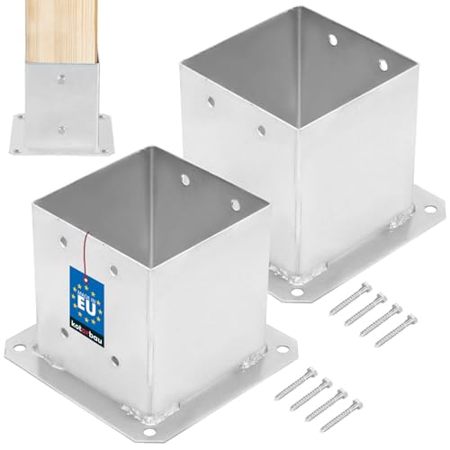 KOTARBAU® 2er Set Aufschraubhülse 140 x 140 mm Vierkantholzpfosten Pfosten Bodenhülse Zaunträger Hülse Bodenplatte Pfostenträger aufschrauben Anker Feuerverzinkt von KOTARBAU