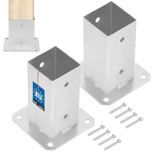 KOTARBAU® 2er Set Aufschraubhülse 70 x 70 mm Vierkantholzpfosten Pfosten Bodenhülse Zaunträger Hülse Bodenplatte Pfostenträger aufschrauben Anker Feuerverzinkt von KOTARBAU