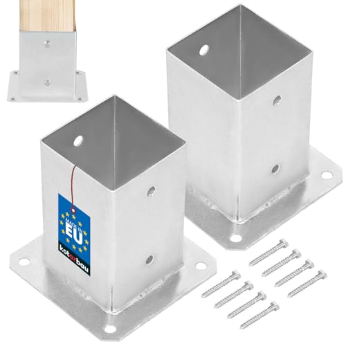 KOTARBAU® 2er Set Aufschraubhülse 90 x 90 mm Vierkantholzpfosten Pfosten Bodenhülse Zaunträger Hülse Bodenplatte Pfostenträger aufschrauben Anker Feuerverzinkt von KOTARBAU