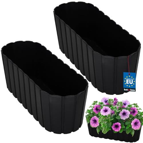 KOTARBAU® 2er Set Blumenkasten Balkon - Blumentopf - 40x13x13cm Anthrazit - Pflanzkübel - Pflanzkasten - Pflanzentopf - Kunststoff - Balkonkasten - Rustikal - Übertopf groß von KOTARBAU