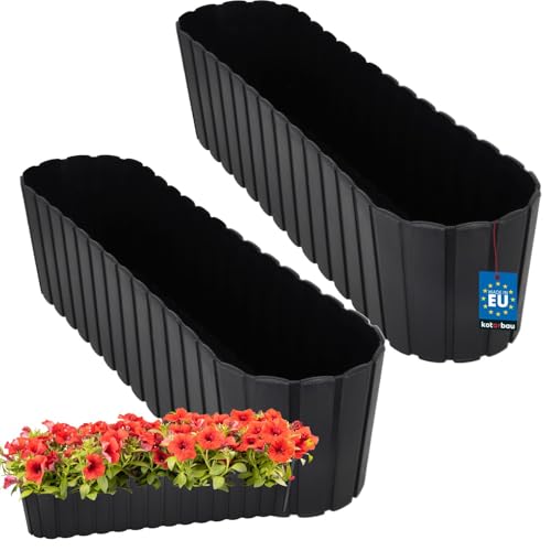 KOTARBAU® 2er Set Blumenkasten Balkon - Blumentopf - 60x14x13cm Anthrazit - Pflanzkübel - Pflanzkasten - Pflanzentopf - Kunststoff - Balkonkasten - Rustikal - Übertopf groß von KOTARBAU