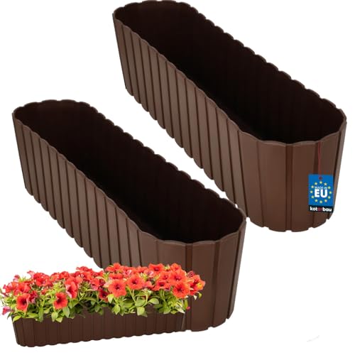 KOTARBAU® 2er Set Blumenkasten Balkon - Blumentopf - 60x14x13cm Braun - Pflanzkübel - Pflanzkasten - Pflanzentopf - Kunststoff - Balkonkasten - Rustikal - Übertopf groß von KOTARBAU