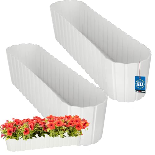 KOTARBAU® 2er Set Blumenkasten Balkon - Blumentopf - 60x14x13cm Weiß - Pflanzkübel - Pflanzkasten - Pflanzentopf - Kunststoff - Balkonkasten - Rustikal - Übertopf groß von KOTARBAU