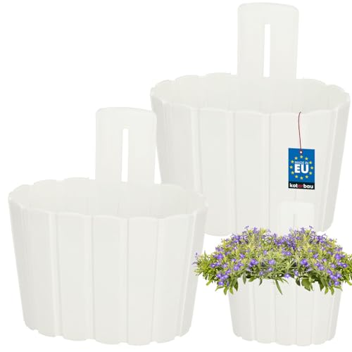 KOTARBAU® 2er Set Blumenkasten Balkon - Wandampel - Blumentopf - 20x14cm H: 13cm Weiß - Wandampel für Pflanzen - Wandblumentopf - Hängende Blumentöpfe - Hängetopf - Kunststoff von KOTARBAU