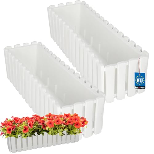 KOTARBAU® 2er Set Blumenkasten - Blumentopf - 58x18x16 cm - Weiß - Kunststoff - Pflanzkasten - Balkonkasten - Pflanzkübel Rechteckig - Übertopf Groß - Blumenkasten Balkon von KOTARBAU