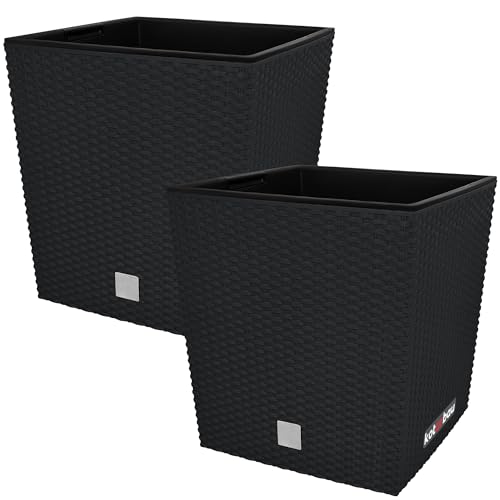 KOTARBAU® 2er Set Blumentöpfe 15,8 L Höhe: 27 cm Anthrazit Pflanzentopf aus Kunststoff Übertopf mit Innentopf Blumentopf Set wie Rattan Pflanzentopf Innen Außen von KOTARBAU