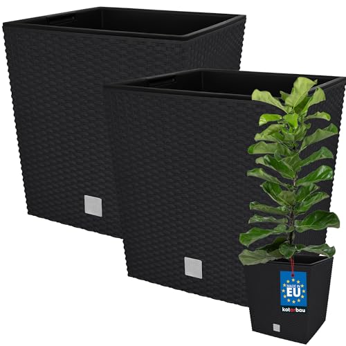 KOTARBAU® 2er Set Blumentöpfe 32 L Höhe: 32 cm Anthrazit Pflanzentopf aus Kunststoff Übertopf mit Innentopf Blumentopf Set wie Rattan Pflanzentopf Innen Außen von KOTARBAU