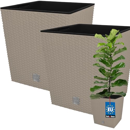 KOTARBAU® 2er Set Blumentöpfe 32 L Höhe: 32 cm Mocca Pflanzentopf aus Kunststoff Übertopf mit Innentopf Blumentopf Set wie Rattan Pflanzentopf Innen Außen von KOTARBAU