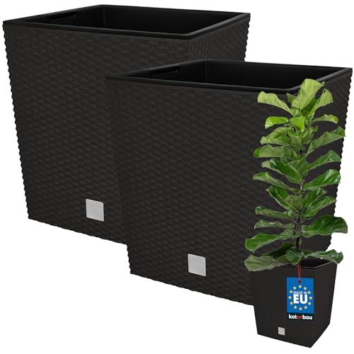 KOTARBAU® 2er Set Blumentöpfe 32 L Höhe: 32 cm Umbra Pflanzentopf aus Kunststoff Übertopf mit Innentopf Blumentopf Set wie Rattan Pflanzentopf Innen Außen von KOTARBAU
