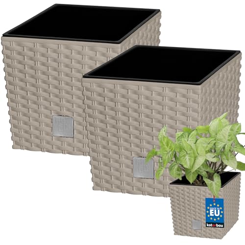 KOTARBAU® 2er Set Blumentöpfe 4 L Höhe: 17 cm Mocca Pflanzentopf aus Kunststoff Übertopf mit Innentopf Blumentopf Set wie Rattan Pflanzentopf Innen Außen von KOTARBAU
