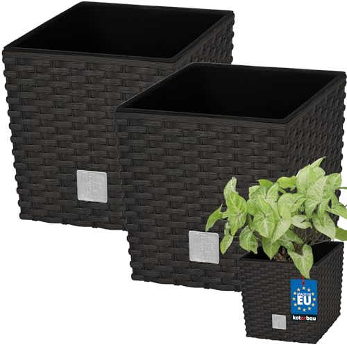 KOTARBAU® 2er Set Blumentöpfe 4 L Höhe: 17 cm Umbra Pflanzentopf aus Kunststoff Übertopf mit Innentopf Blumentopf Set wie Rattan Pflanzentopf Innen Außen von KOTARBAU