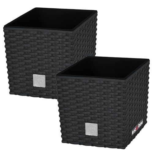 KOTARBAU® 2er Set Blumentöpfe 6,8 L Höhe: 20 cm Anthrazit Pflanzentopf aus Kunststoff Übertopf mit Innentopf Blumentopf Set wie Rattan Pflanzentopf Innen Außen von KOTARBAU