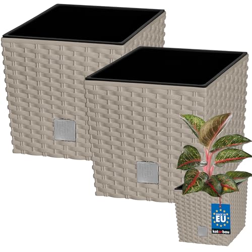 KOTARBAU® 2er Set Blumentöpfe 6,8 L Höhe: 20 cm Mocca Pflanzentopf aus Kunststoff Übertopf mit Innentopf Blumentopf Set wie Rattan Pflanzentopf Innen Außen von KOTARBAU