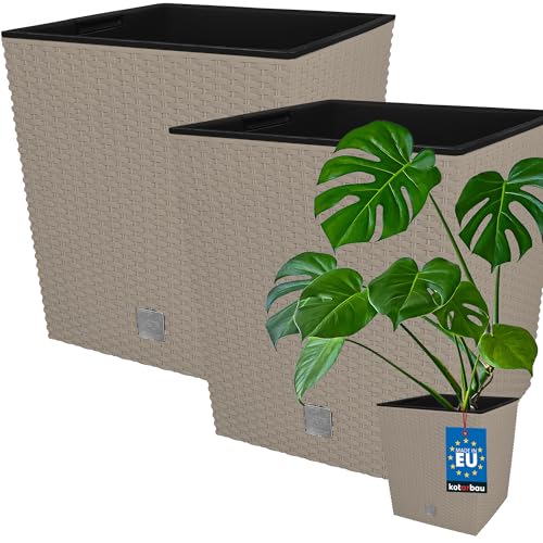 KOTARBAU® 2er Set Blumentöpfe 64 L Höhe: 40 cm Mocca Pflanzentopf aus Kunststoff Übertopf mit Innentopf Blumentopf Set wie Rattan Pflanzentopf Innen Außen von KOTARBAU