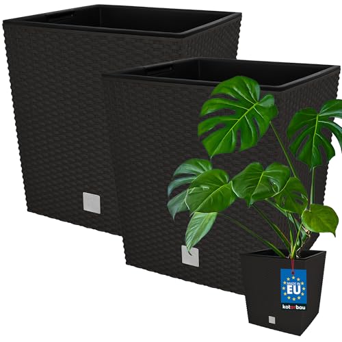 KOTARBAU® 2er Set Blumentöpfe 64 L Höhe: 40 cm Umbra Pflanzentopf aus Kunststoff Übertopf mit Innentopf Blumentopf Set wie Rattan Pflanzentopf Innen Außen von KOTARBAU