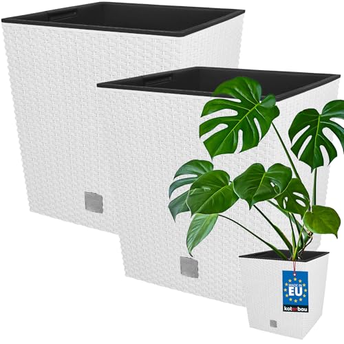 KOTARBAU® 2er Set Blumentöpfe 64 L Höhe: 40 cm Weiß Pflanzentopf aus Kunststoff Übertopf mit Innentopf Blumentopf Set wie Rattan Pflanzentopf Innen Außen von KOTARBAU