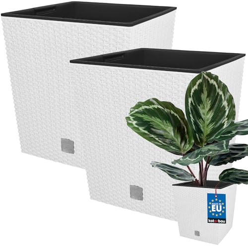 KOTARBAU® 2er Set Blumentöpfe Höhe: 27 cm 15,8 L Weiß Pflanzentopf aus Kunststoff Übertopf mit Innentopf Blumentopf Set wie Rattan Pflanzentopf Innen Außen von KOTARBAU