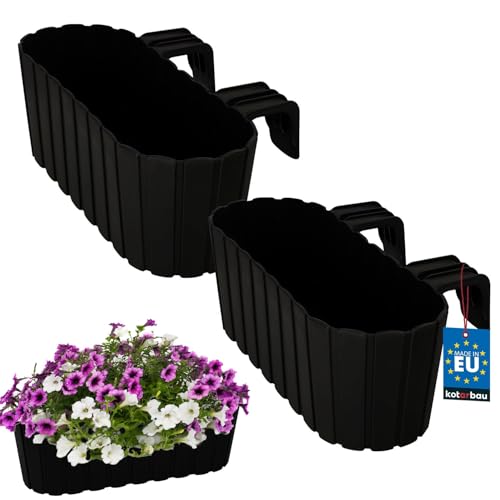 KOTARBAU® 2er Set Blumentopf 40 x 15 x 15 cm Anthrazit PVC Blumenkasten Balkongeländer für Balkon mit halterung Pflanzkübel Außen Balkongeländer Hochbeet Balkon Blumentopf Balkonblumentopf Blumentöpfe von KOTARBAU