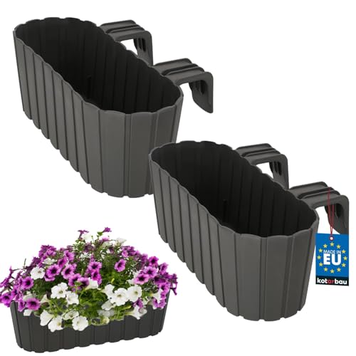 KOTARBAU® 2er Set Blumentopf 40 x 15 x 15 cm Grau PVC Blumenkasten Balkongeländer für Balkon mit Halterung Pflanzkübel Außen Balkongeländer Hochbeet Balkon Blumentopf Balkonblumentopf Blumentöpfe von KOTARBAU