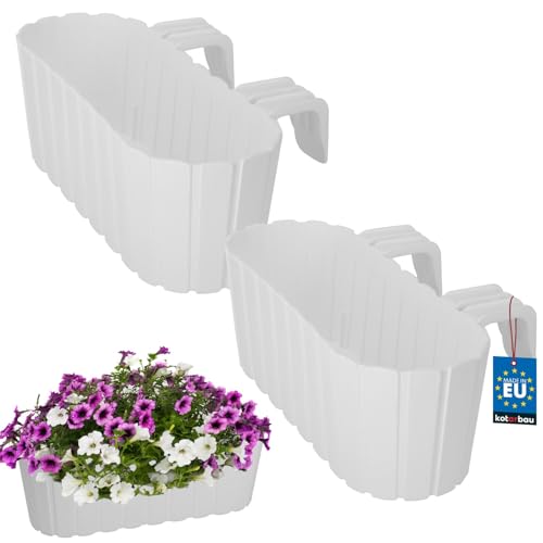 KOTARBAU® 2er Set Blumentopf 40 x 15 x 15 cm Weiß PVC Blumenkasten Balkongeländer für Balkon mit Halterung Pflanzkübel Außen Balkongeländer Hochbeet Balkon Blumentopf Balkonblumentopf Blumentöpfe von KOTARBAU