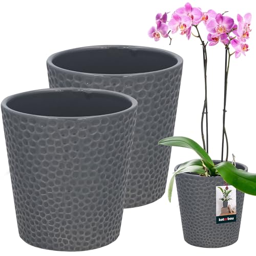KOTARBAU® 2er Set Blumentopf Aschefarbe Keramik glasiert ⌀ 9,5 cm Höhe: 11 cm Orchideentopf Keramik Blumentöpfe Keramik Blumentopf Keramik Pflanztopf Blumentopf modern Blumentöpfe Zimmerpflanzen von KOTARBAU