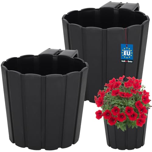 KOTARBAU® 2er Set Blumentopf Hängend - Pflanzkübel - ⌀ 15 cm H: 13 cm Anthrazit - Übertopf Kunststoff - Pflanzkübel Groß Außen - Blumenkasten Balkongeländer - Hängetopf für Balkon von KOTARBAU