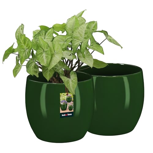 KOTARBAU® 2er Set Blumentopf Keramik rund ⌀ 15 cm Höhe: 16 cm Grün Übertopf Keramik Übertöpfe für Zimmerpflanzen Blumentopf modern kleine Übertöpfe Pflanztopf Keramik Orchideentopf Keramik Übertopf von KOTARBAU