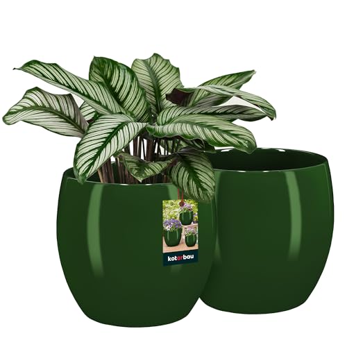 KOTARBAU® 2er Set Blumentopf Keramik rund ⌀ 19 cm Höhe: 20,5 cm Grün Übertopf Keramik Übertöpfe für Zimmerpflanzen Blumentopf modern kleine Übertöpfe Pflanztopf Keramik Orchideentopf Keramik Übertopf von KOTARBAU