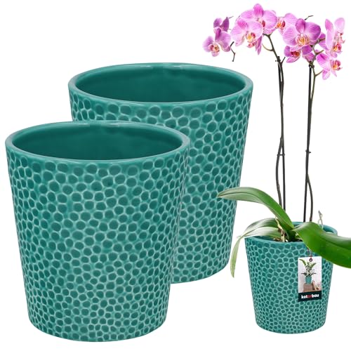 KOTARBAU® 2er Set Blumentopf Türkisfarben Keramik Glasiert ⌀ 12 cm Höhe: 15 cm Orchideentopf Modern Für Zimmerpflanzen von KOTARBAU